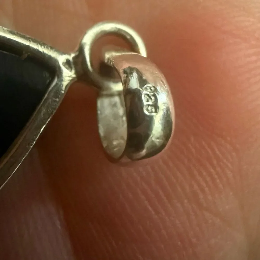 RARE Black Cat's Eye Pendant Necklace | Sterling Silver Teardrop Cabochon Stone